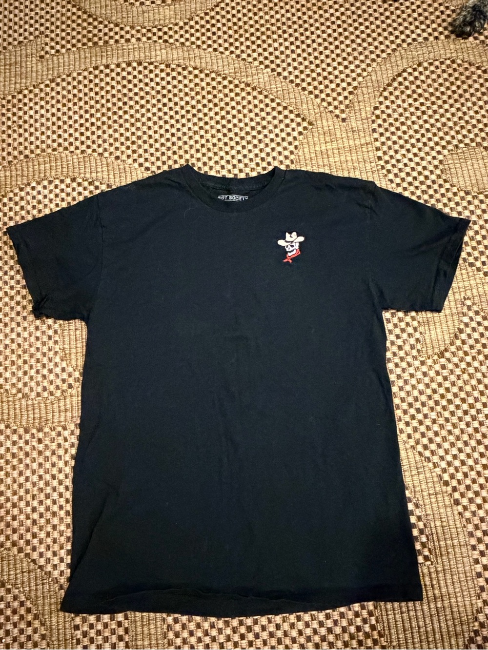 Riot Society Men's Embroidered Cowboy Skull T-Shirt Black Crew Neck Short L